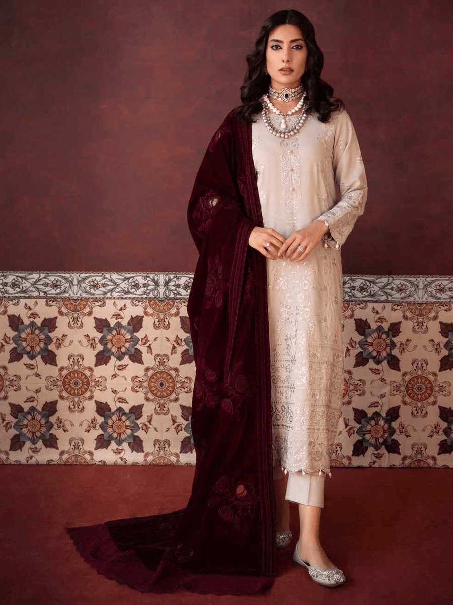 NUREH Exclusive Winter Unstitched Embroidered Leather Peach 3Pc NEP-22