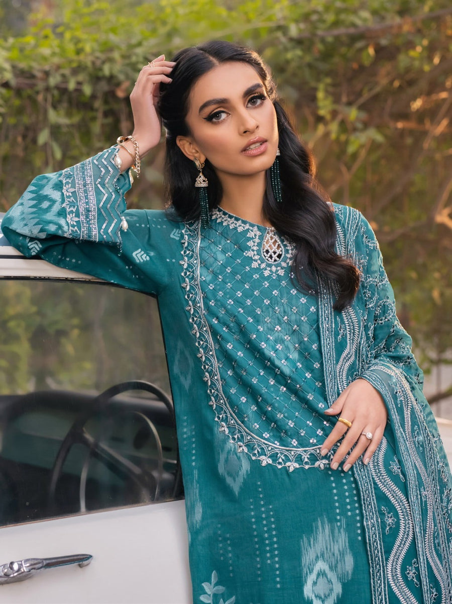 NUREH Maya Unstitched Embroidered Jacquard Slub Lawn 3Pc Suit NJ-48