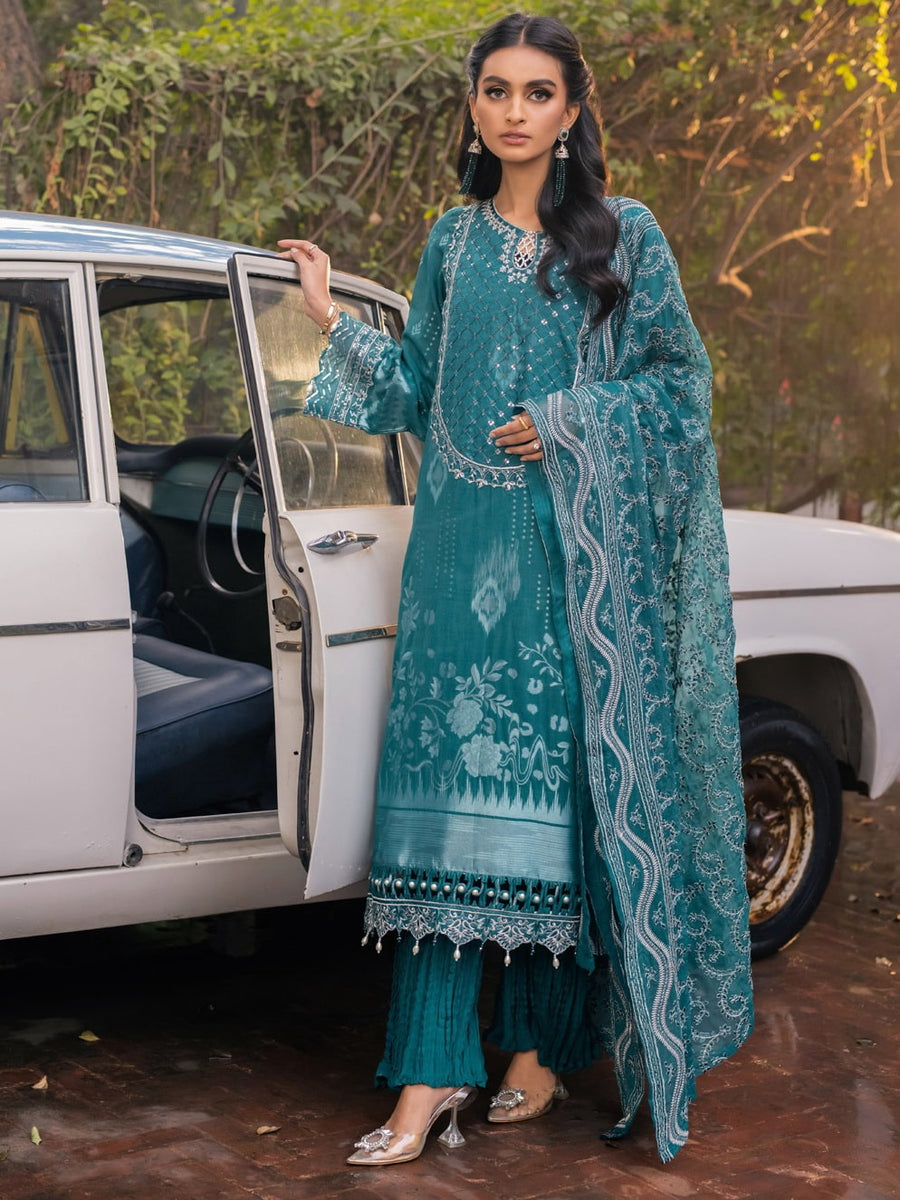 NUREH Maya Unstitched Embroidered Jacquard Slub Lawn 3Pc Suit NJ-48