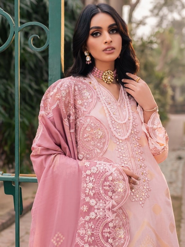 NUREH Maya Unstitched Embroidered Jacquard Slub Lawn 3Pc Suit NJ-49