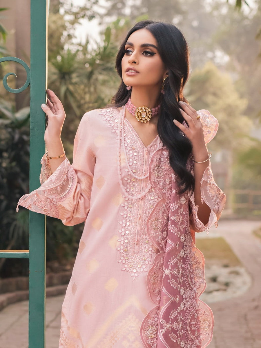 NUREH Maya Unstitched Embroidered Jacquard Slub Lawn 3Pc Suit NJ-49