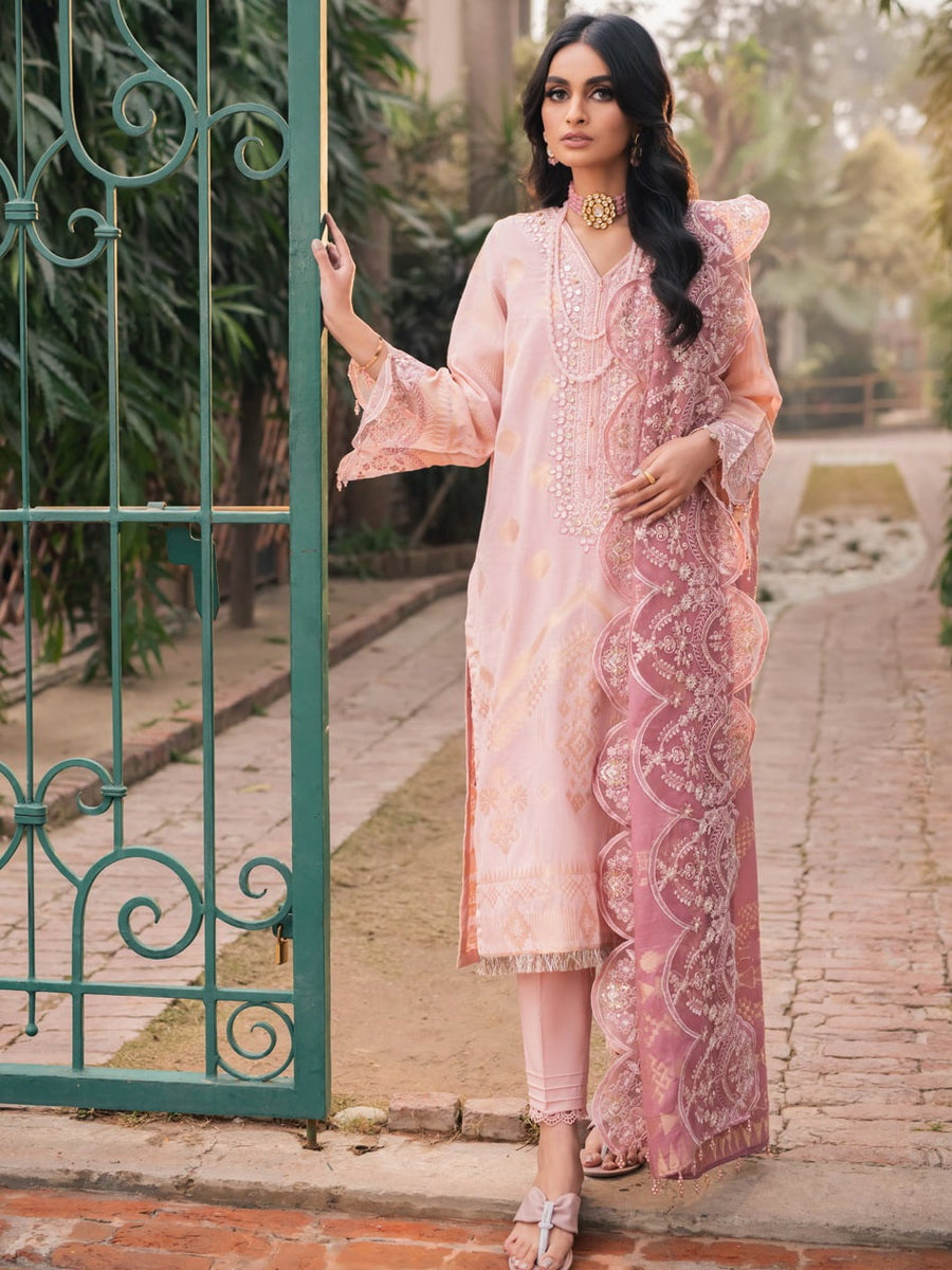NUREH Maya Unstitched Embroidered Jacquard Slub Lawn 3Pc Suit NJ-49