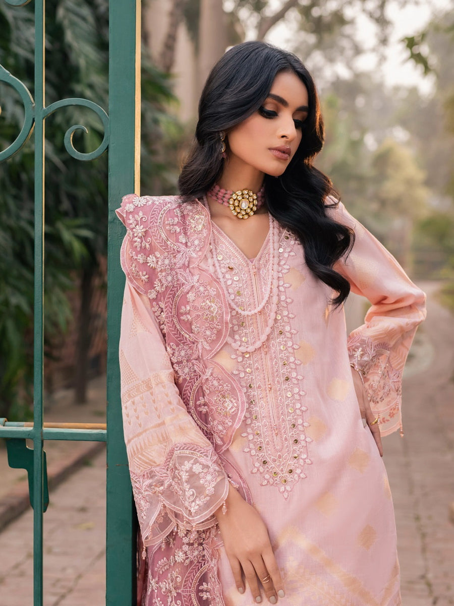 NUREH Maya Unstitched Embroidered Jacquard Slub Lawn 3Pc Suit NJ-49