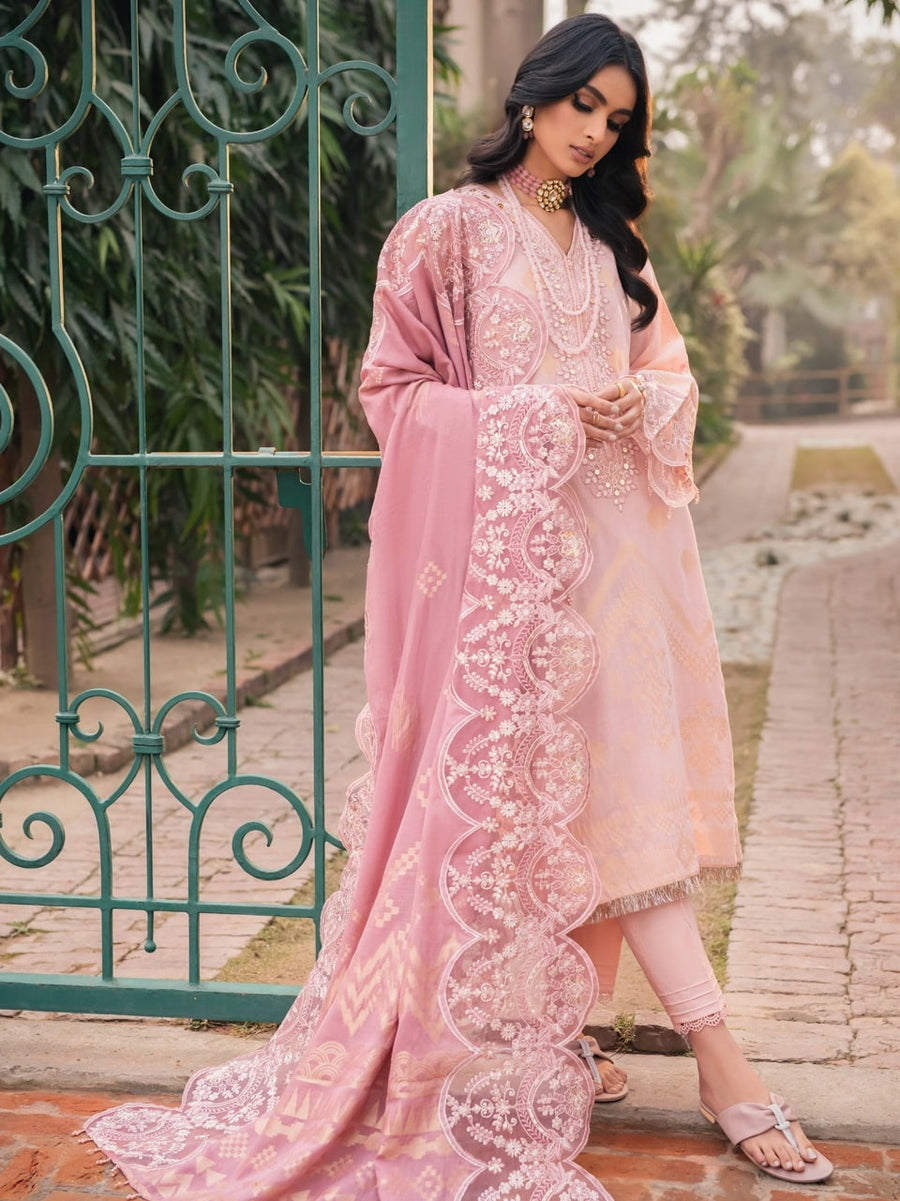 NUREH Maya Unstitched Embroidered Jacquard Slub Lawn 3Pc Suit NJ-49