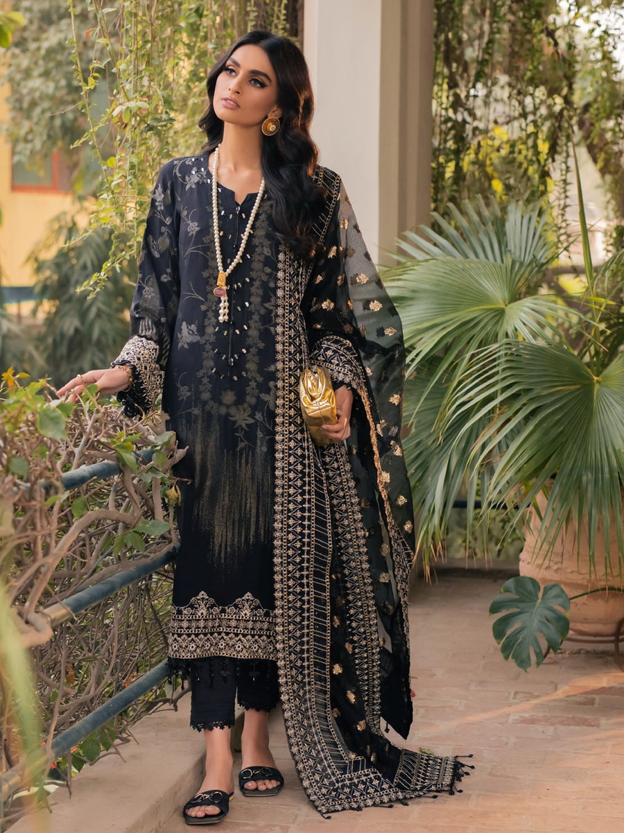 NUREH Maya Unstitched Embroidered Jacquard Slub Lawn 3Pc Suit NJ-50