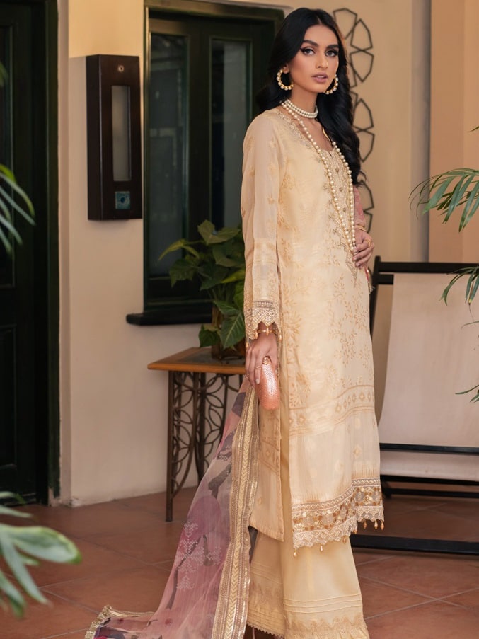 NUREH Maya Unstitched Embroidered Jacquard Slub Lawn 3Pc Suit NJ-51