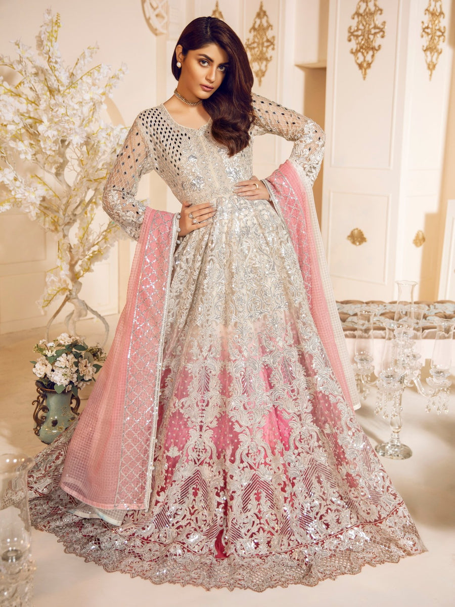 MASHQ Bridal Chiffon 2020 Embroidered 3Pc Suit Peal Peach MA-10 - FaisalFabrics.pk