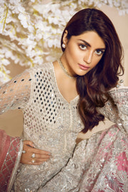 MASHQ Bridal Chiffon 2020 Embroidered 3Pc Suit Peal Peach MA-10 - FaisalFabrics.pk