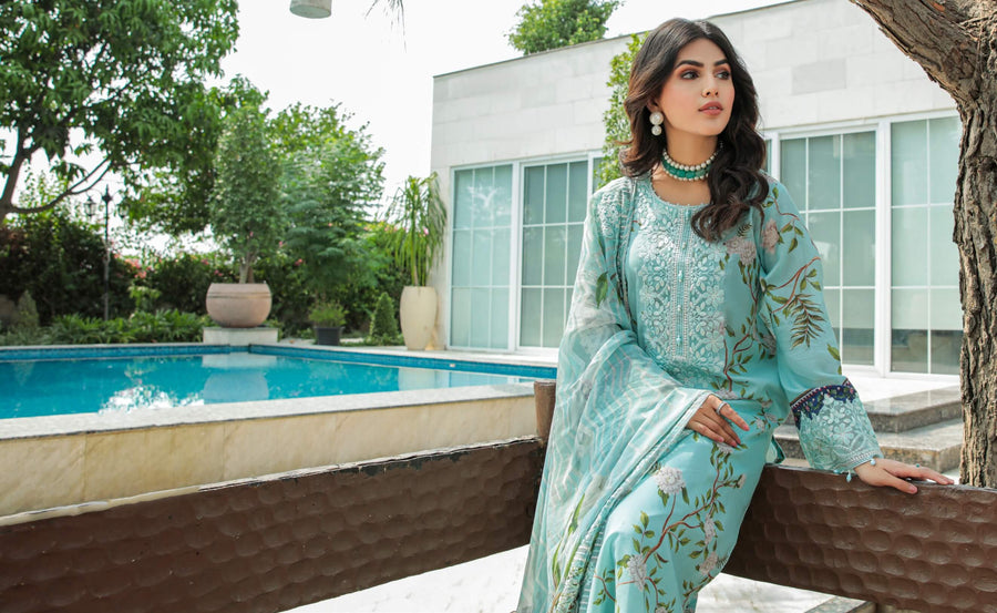 NUREH Gardenia Unstitched Embroidered Lawn 3Pc Suit NS-60