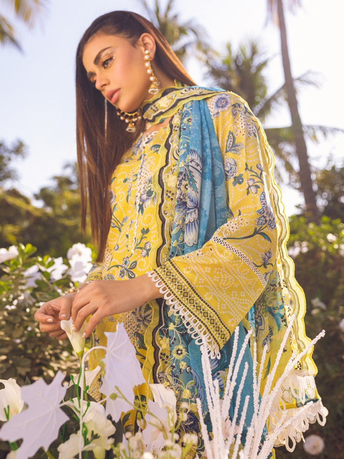 NUREH Gardenia Lawn Embroidered & Printed Unstitched 3Pc Suit NSG-85