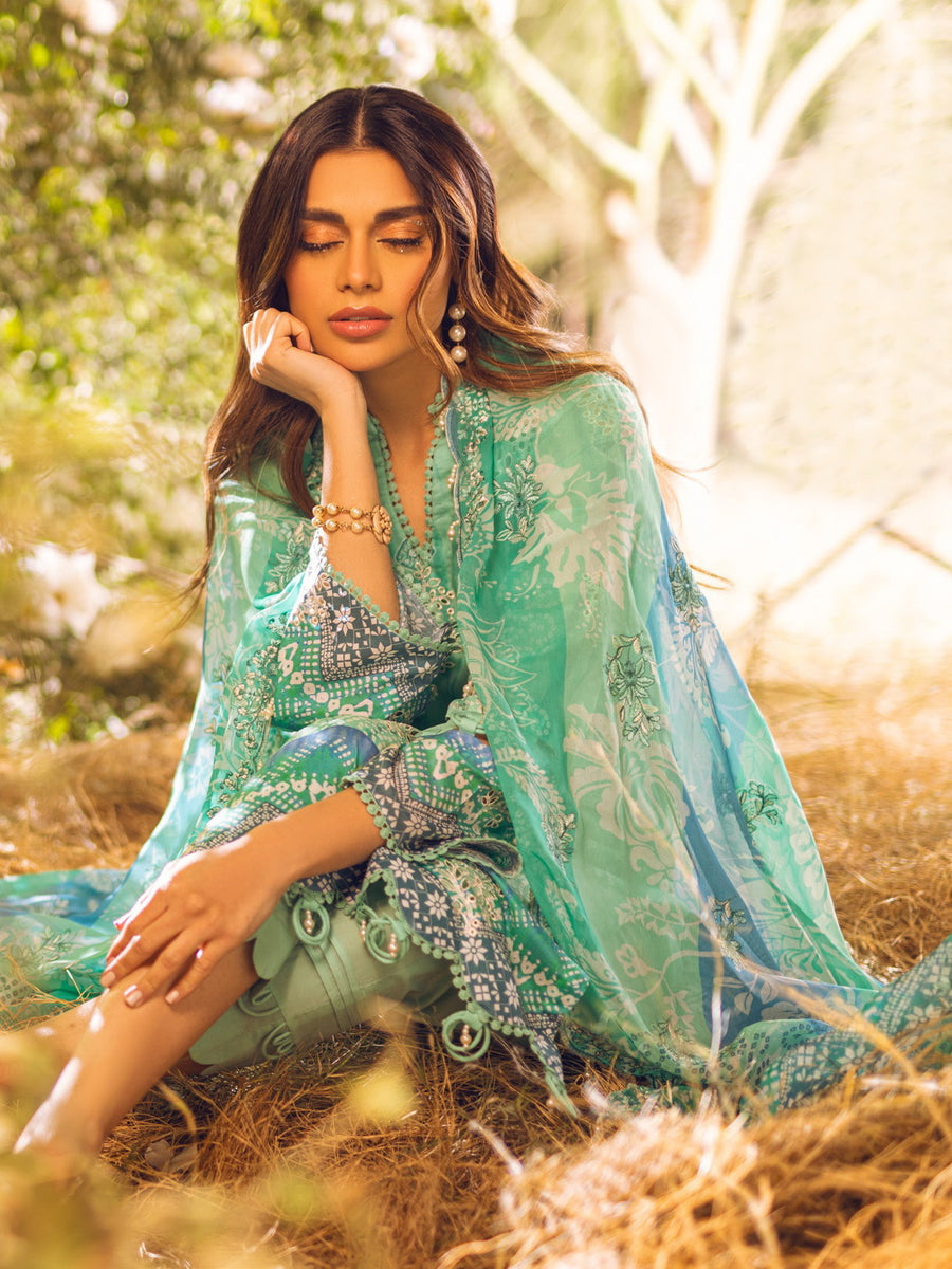 NUREH Gardenia Lawn Embroidered & Printed Unstitched 3Pc Suit NSG-86
