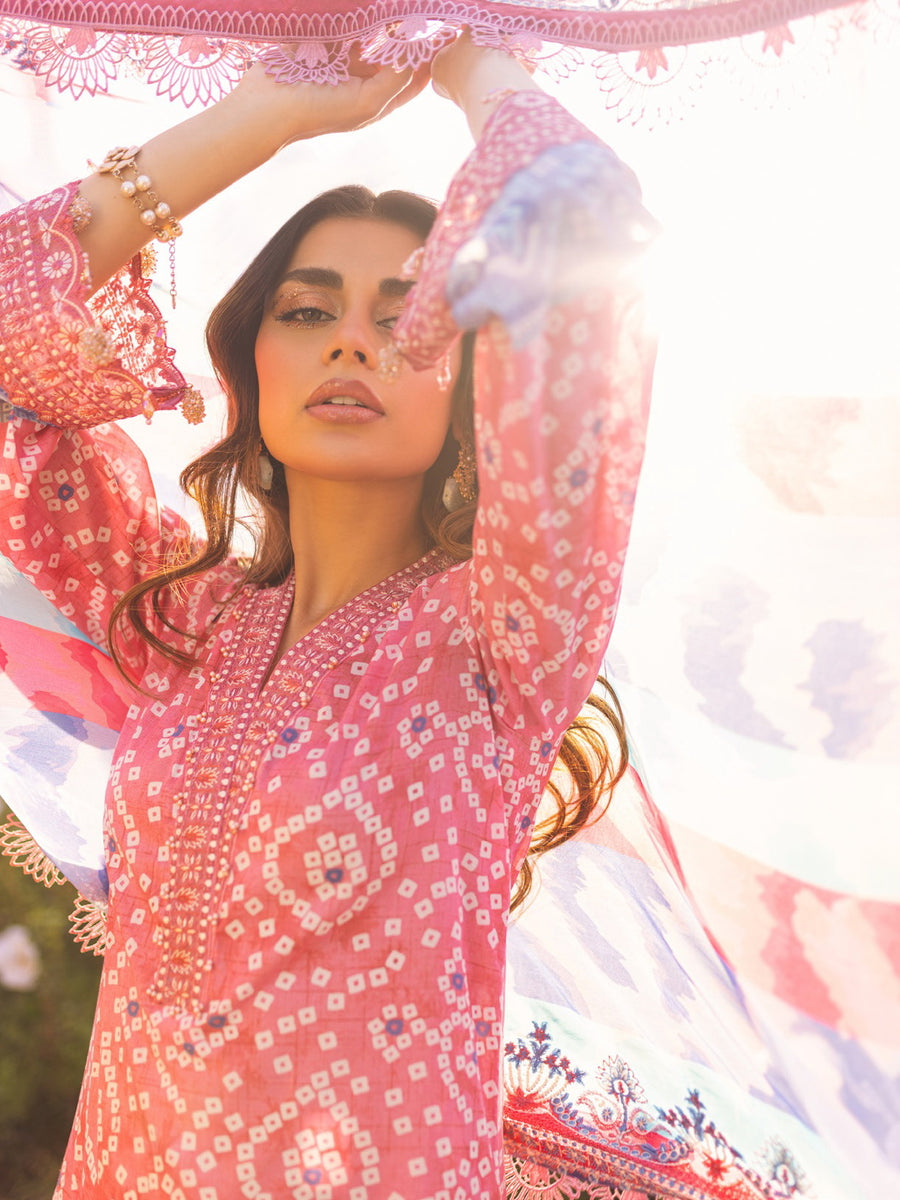 NUREH Gardenia Lawn Embroidered & Printed Unstitched 3Pc Suit NSG-90