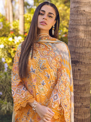 NUREH Gardenia Lawn Embroidered & Printed Unstitched 3Pc Suit NSG-91
