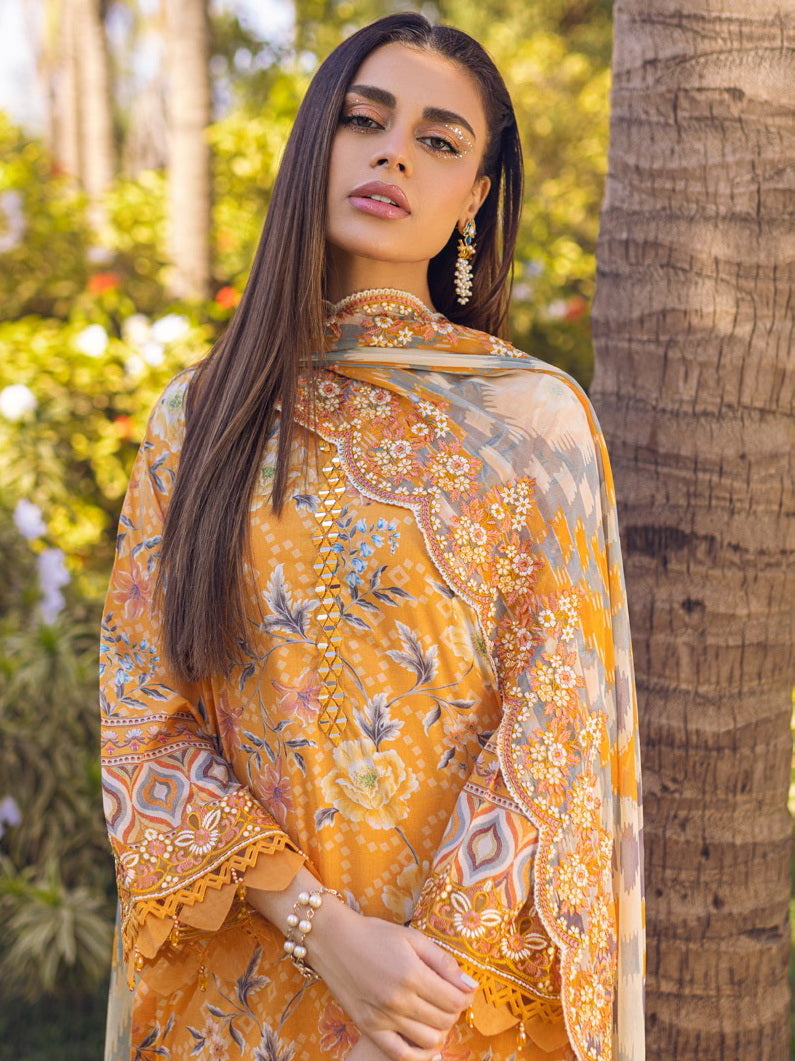 NUREH Gardenia Lawn Embroidered & Printed Unstitched 3Pc Suit NSG-91