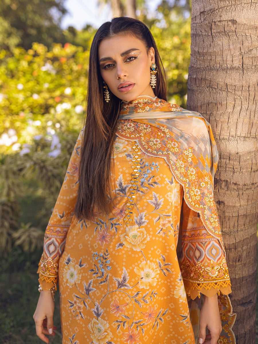 NUREH Gardenia Lawn Embroidered & Printed Unstitched 3Pc Suit NSG-91