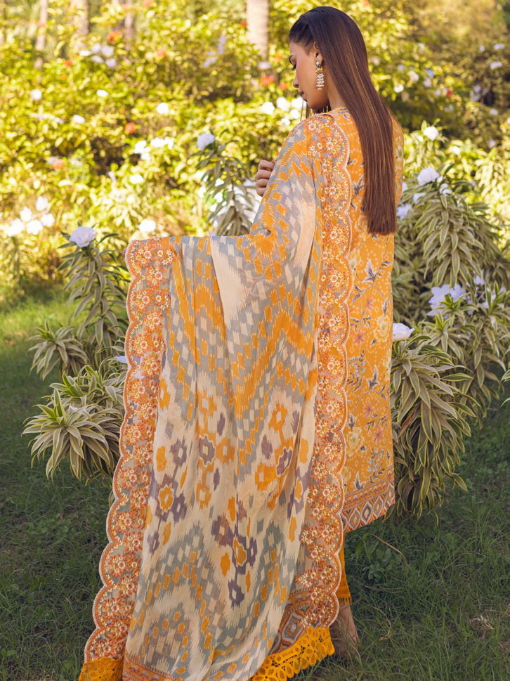 NUREH Gardenia Lawn Embroidered & Printed Unstitched 3Pc Suit NSG-91