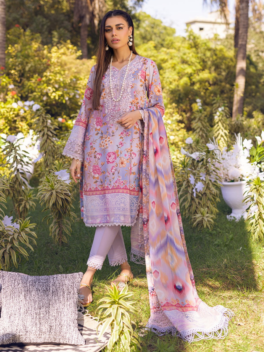 NUREH Gardenia Lawn Embroidered & Printed Unstitched 3Pc Suit NSG-93