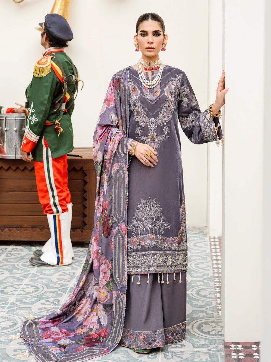 NUREH Shehnai Velvet Luxe Unstitched Embroidered 3Pc Suit NV-22