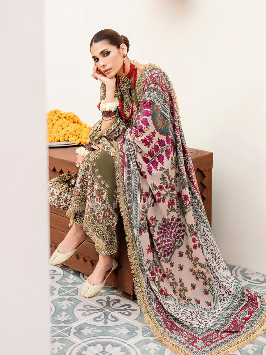 NUREH Shehnai Velvet Luxe Unstitched Embroidered 3Pc Suit NV-24