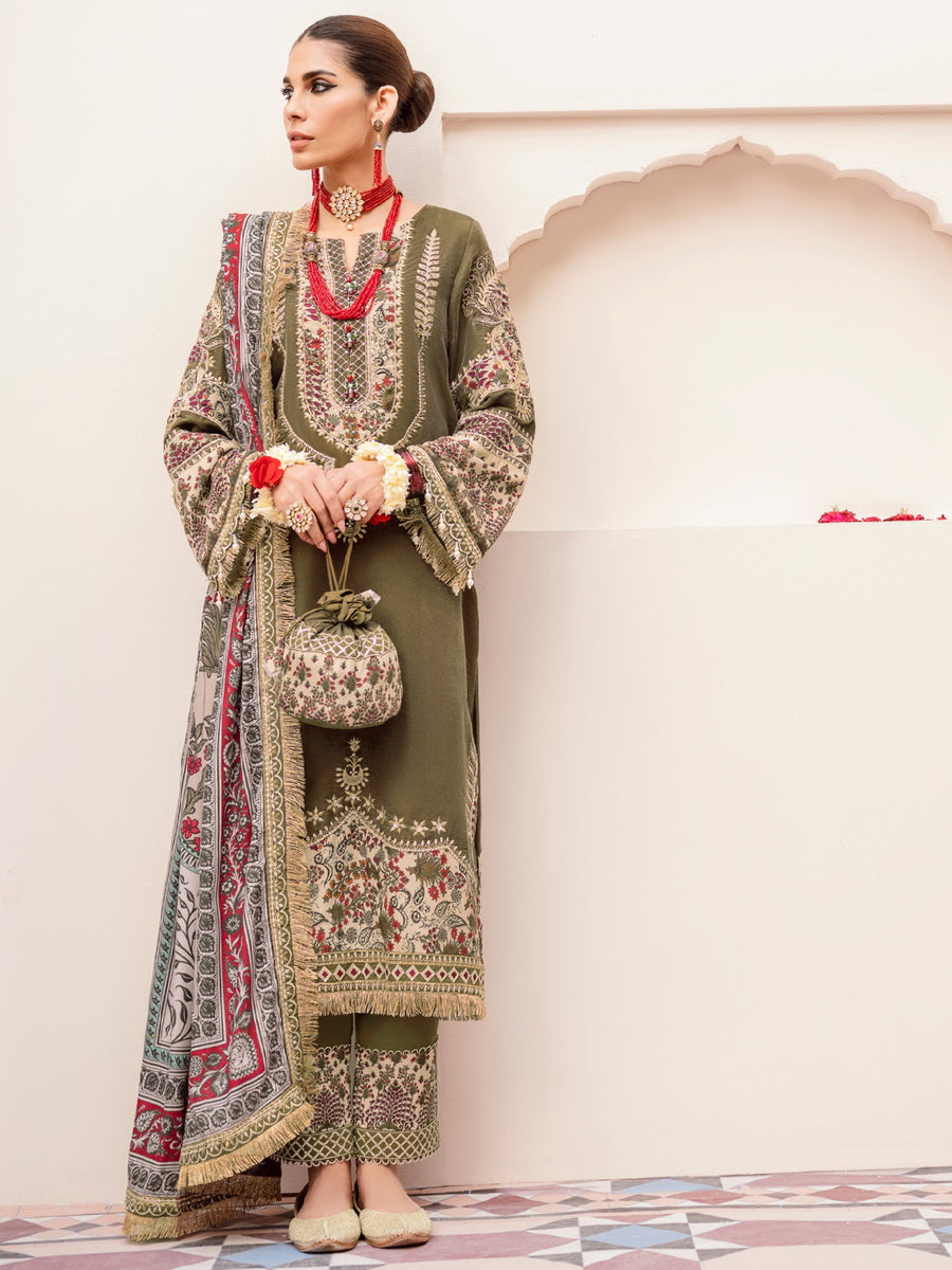 NUREH Shehnai Velvet Luxe Unstitched Embroidered 3Pc Suit NV-24