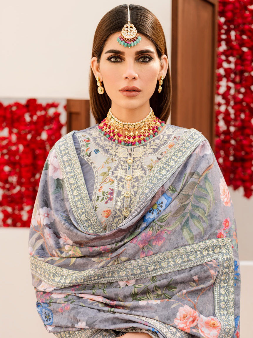NUREH Shehnai Velvet Luxe Unstitched Embroidered 3Pc Suit NV-25