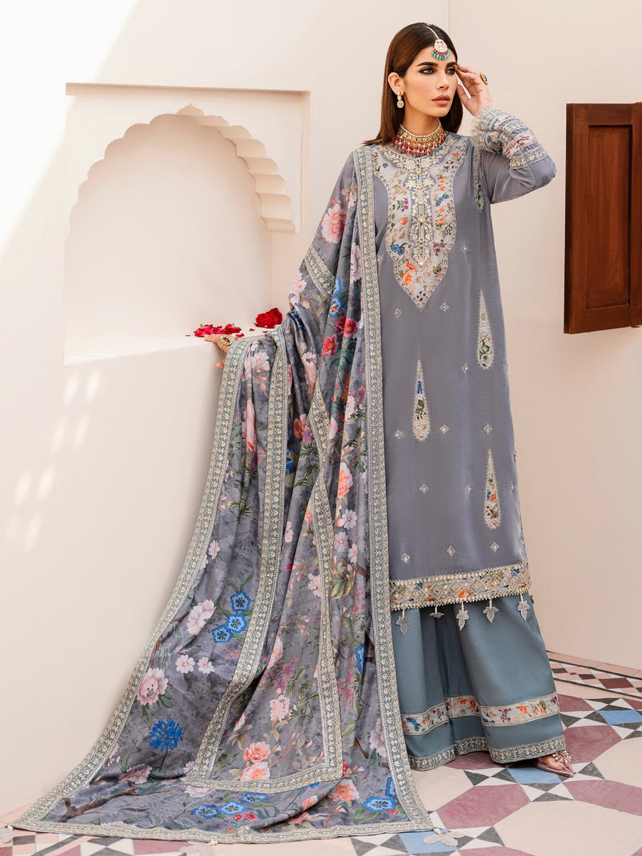 NUREH Shehnai Velvet Luxe Unstitched Embroidered 3Pc Suit NV-25