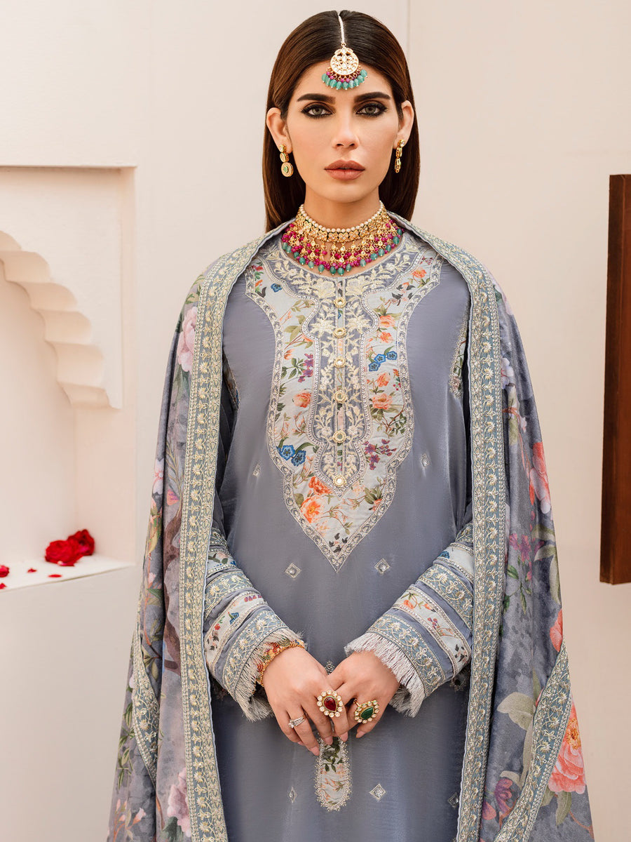 NUREH Shehnai Velvet Luxe Unstitched Embroidered 3Pc Suit NV-25