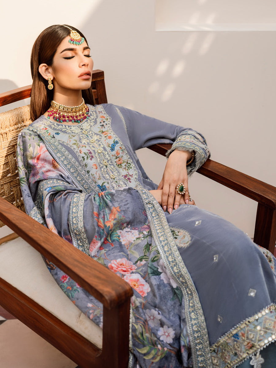NUREH Shehnai Velvet Luxe Unstitched Embroidered 3Pc Suit NV-25
