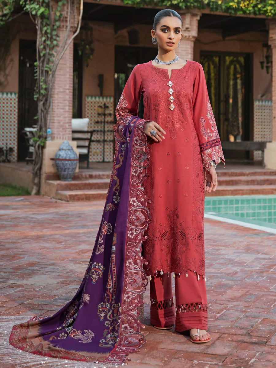 NUREH Maya Embroidered Slub Khaddar 3 Piece Unstitched Suit NW-37 - FaisalFabrics.pk