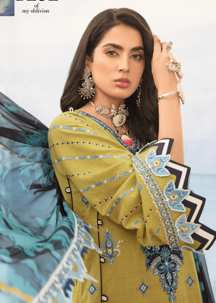 Noor By Saadia Asad Luxury Lawn 2021 Embroidered 3 Piece Suit D-7A - FaisalFabrics.pk