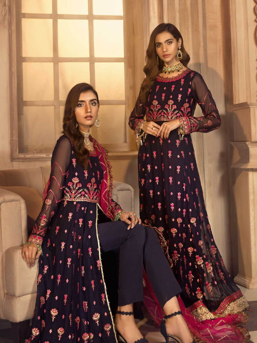 Noor E Rang By Zarif Luxury Unstitched Chiffon 3Pc Suit ZF-01 Mahjabeen - FaisalFabrics.pk