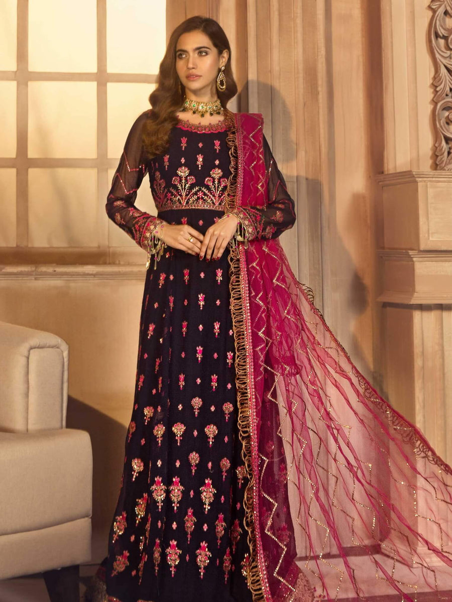 Noor E Rang By Zarif Luxury Unstitched Chiffon 3Pc Suit ZF-01 Mahjabeen - FaisalFabrics.pk