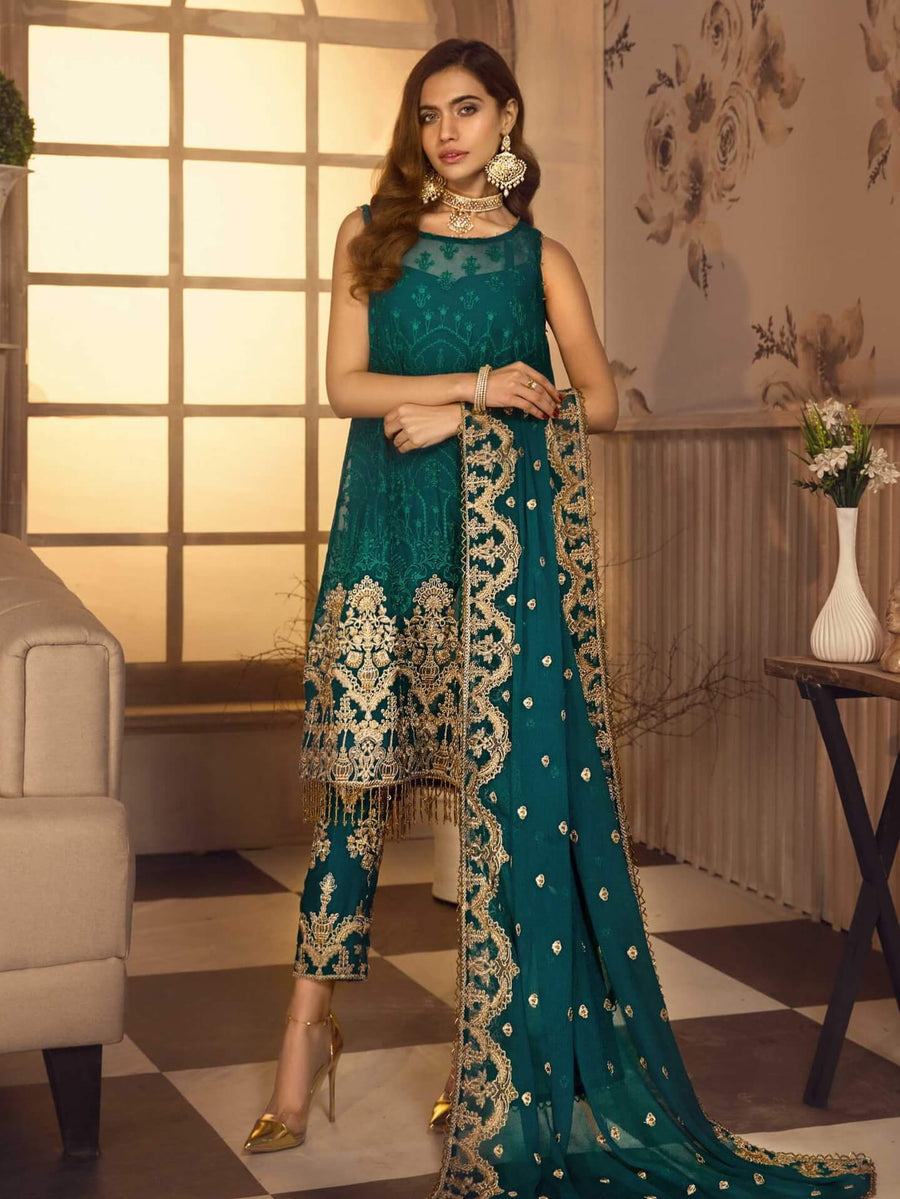 Noor E Rang By Zarif Luxury Unstitched Chiffon 3Pc Suit ZF-07 Farahnoush - FaisalFabrics.pk