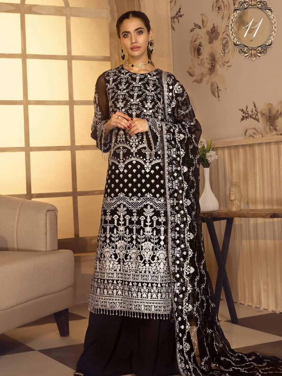 Noor E Rang By Zarif Luxury Unstitched Chiffon 3Pc Suit ZF-11 Riwaj - FaisalFabrics.pk