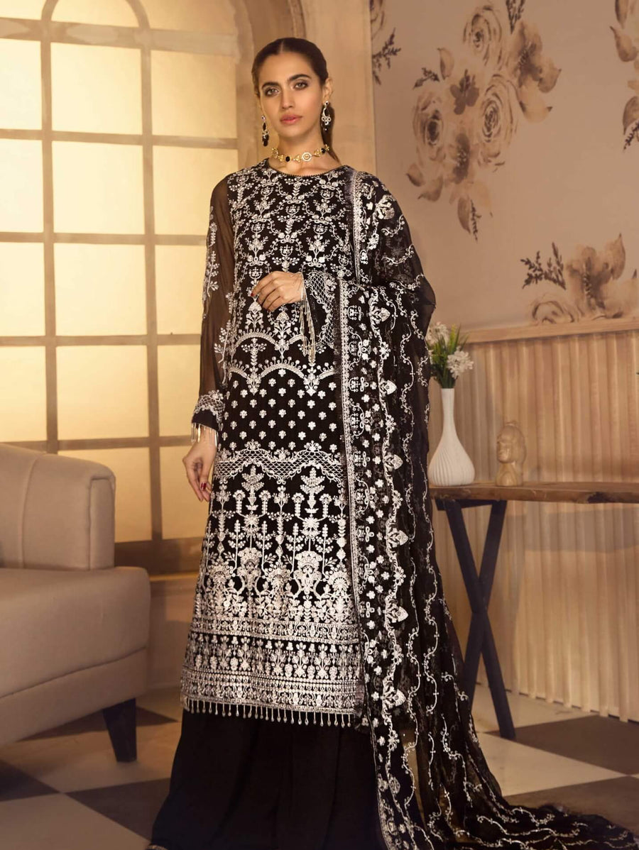 Noor E Rang By Zarif Luxury Unstitched Chiffon 3Pc Suit ZF-11 Riwaj - FaisalFabrics.pk