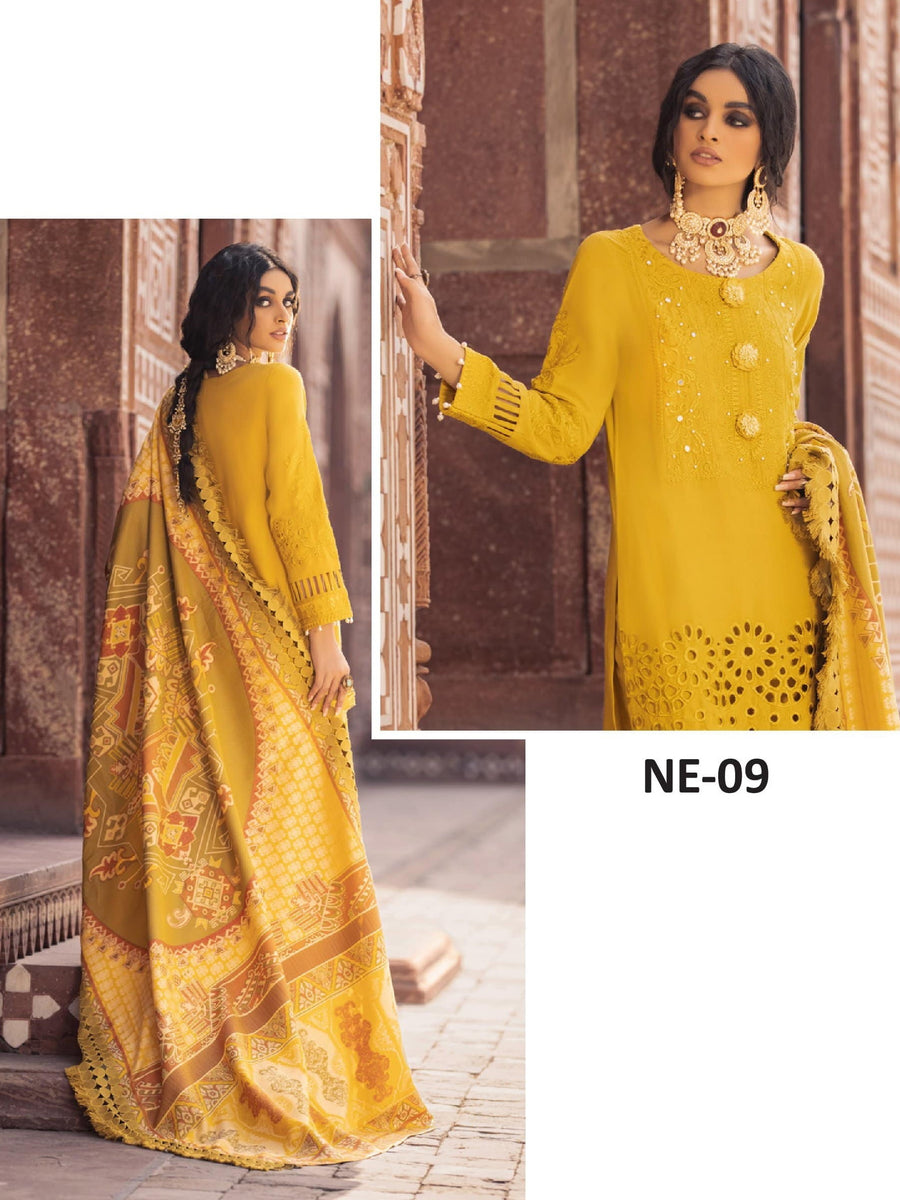 Nureh Exclusive Winter'21 Embroidered Leather Peach 3PC Suit NE-09 - FaisalFabrics.pk