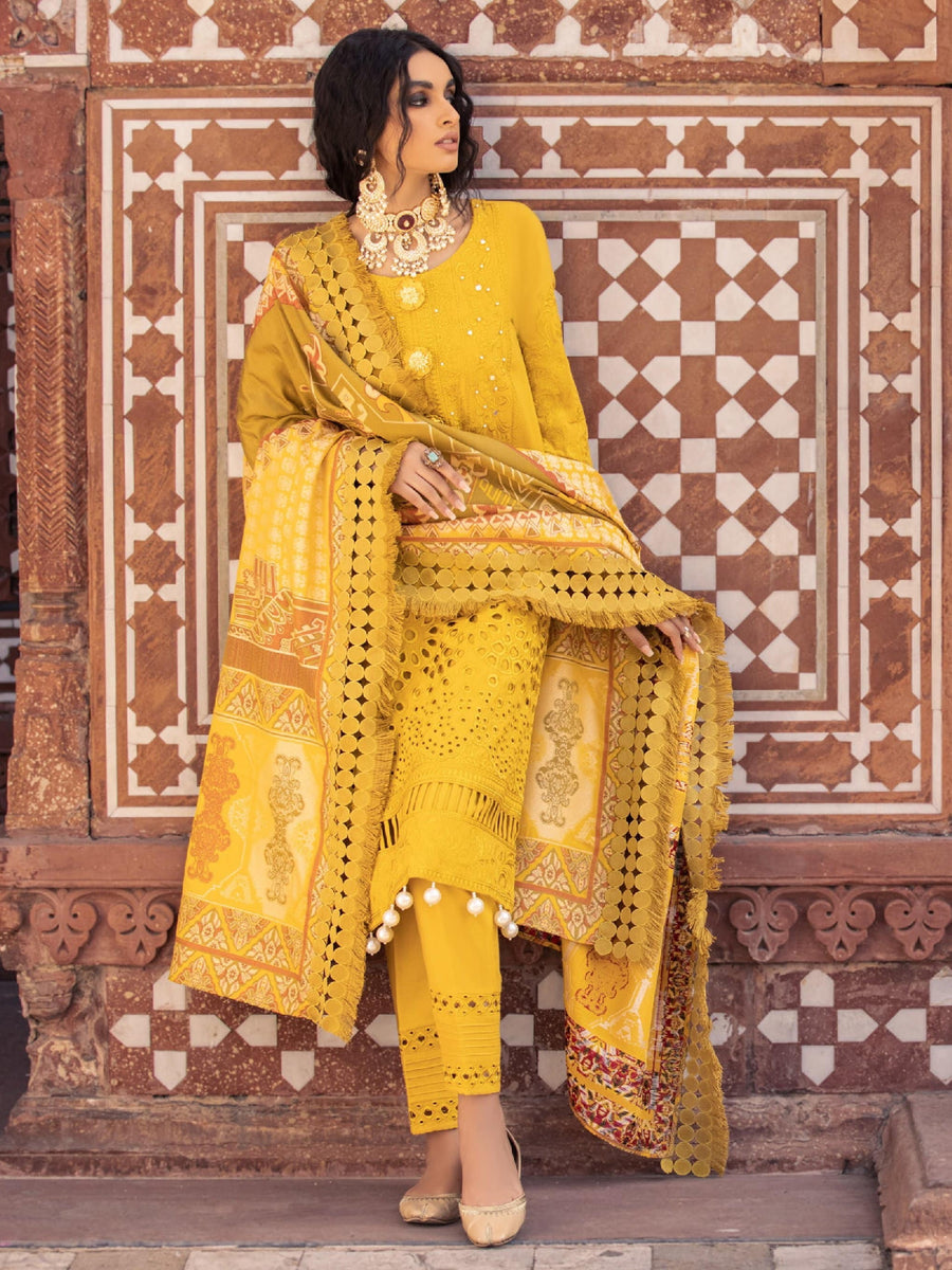 Nureh Exclusive Winter'21 Embroidered Leather Peach 3PC Suit NE-09 - FaisalFabrics.pk
