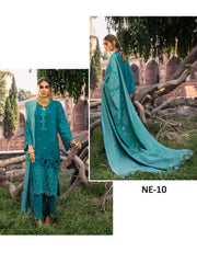 Nureh Exclusive Winter'21 Embroidered Leather Peach 3PC Suit NE-10 - FaisalFabrics.pk