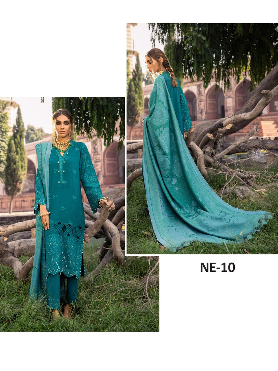 Nureh Exclusive Winter'21 Embroidered Leather Peach 3PC Suit NE-10 - FaisalFabrics.pk