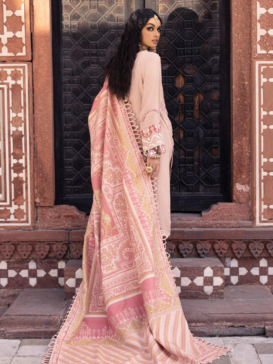 Nureh Exclusive Winter'21 Embroidered Leather Peach 3PC Suit NE-11 - FaisalFabrics.pk