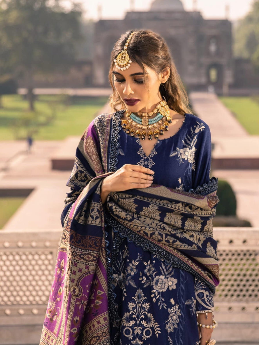 Nureh Exclusive Winter'21 Embroidered Leather Peach 3PC Suit NE-12 - FaisalFabrics.pk