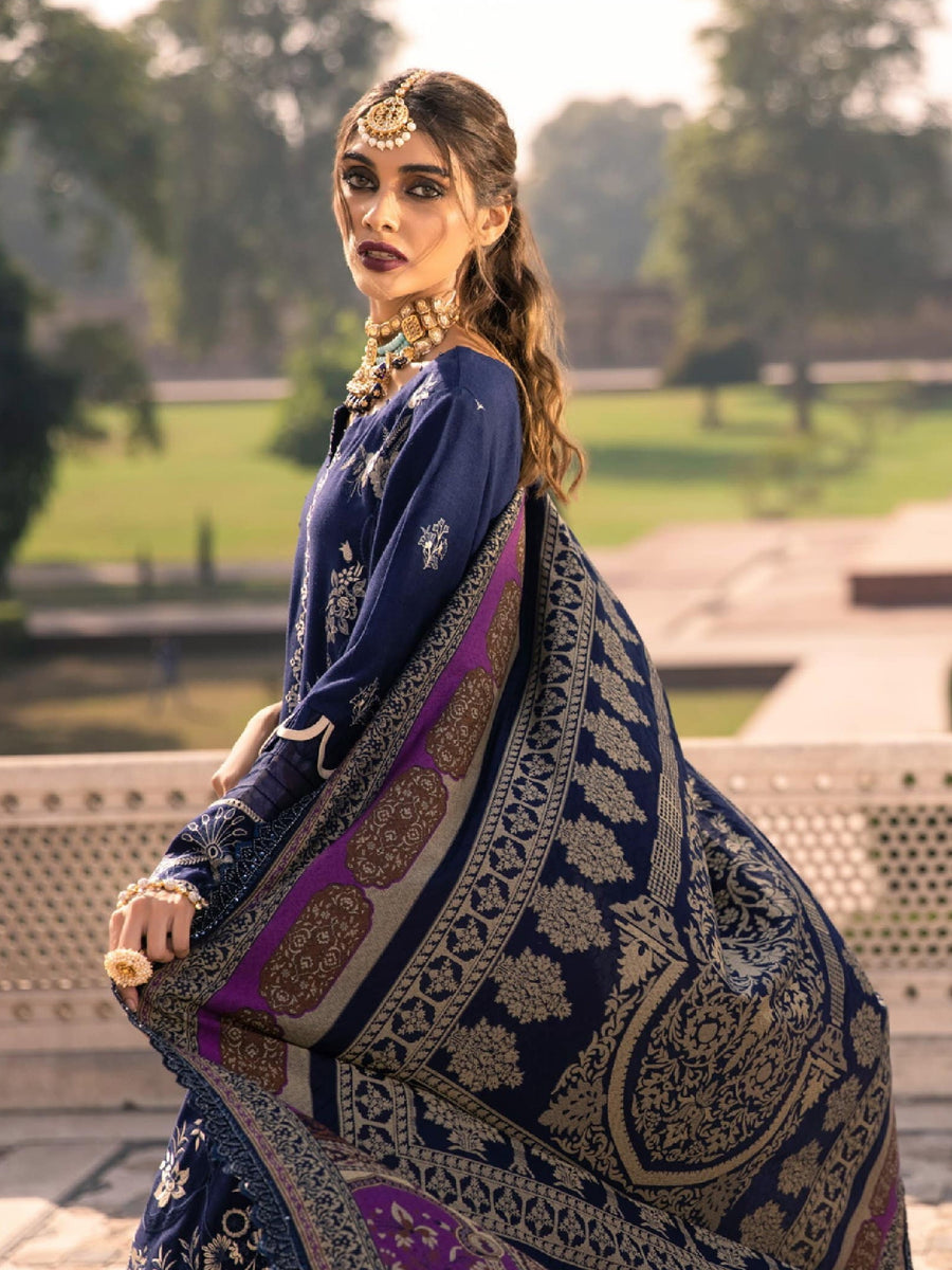 Nureh Exclusive Winter'21 Embroidered Leather Peach 3PC Suit NE-12 - FaisalFabrics.pk