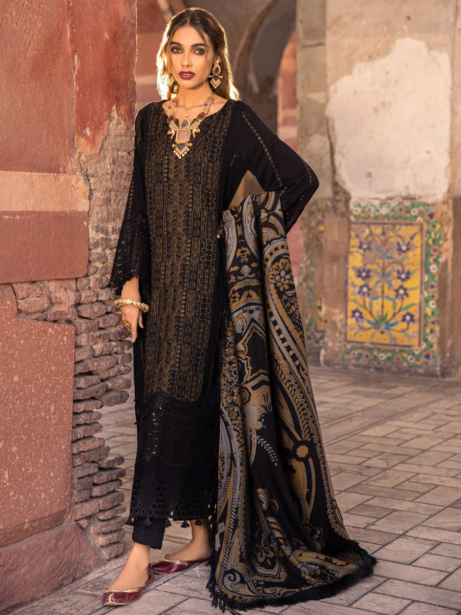 Nureh Exclusive Winter'21 Embroidered Leather Peach 3PC Suit NE-13 - FaisalFabrics.pk