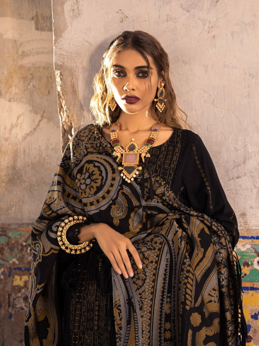 Nureh Exclusive Winter'21 Embroidered Leather Peach 3PC Suit NE-13 - FaisalFabrics.pk