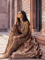 Nureh Exclusive Winter'21 Embroidered Leather Peach 3PC Suit NE-15 - FaisalFabrics.pk