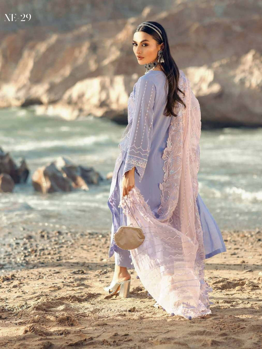 NUREH Exclusive Embroidered Swiss Lawn 3Pc Suit NE-29 Tiffany Ice - FaisalFabrics.pk