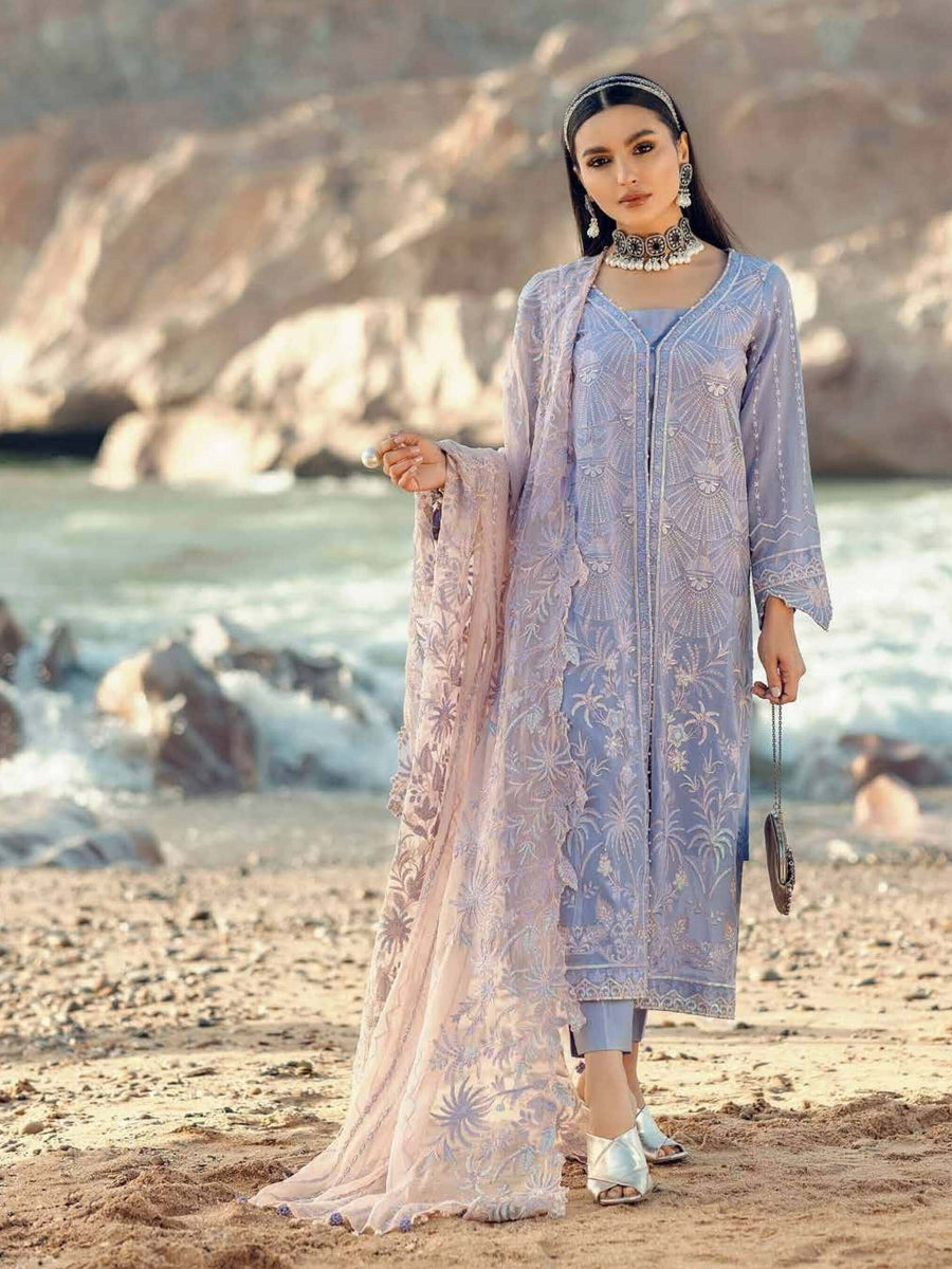 NUREH Exclusive Embroidered Swiss Lawn 3Pc Suit NE-29 Tiffany Ice - FaisalFabrics.pk