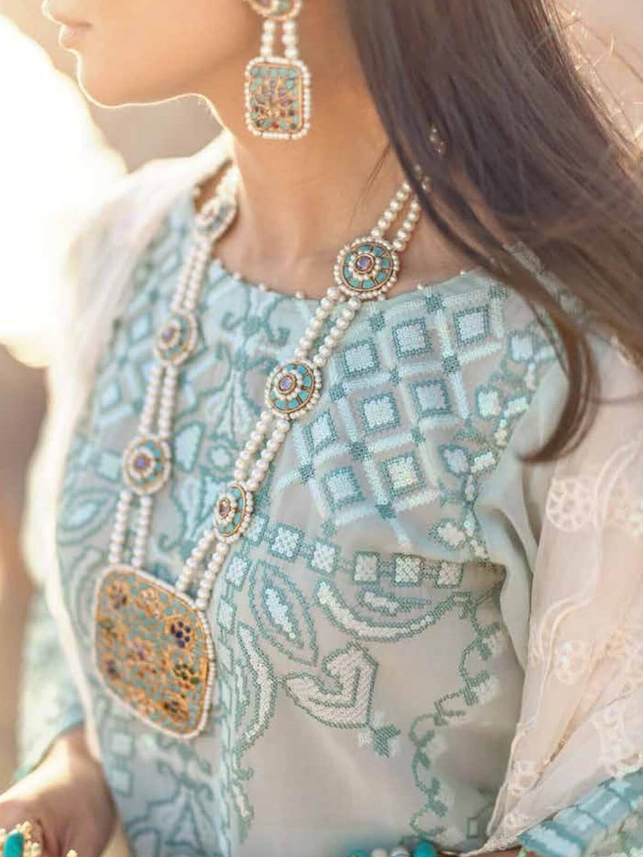 NUREH Exclusive Embroidered Swiss Lawn 3Pc Suit NE-31 Shell Shine - FaisalFabrics.pk