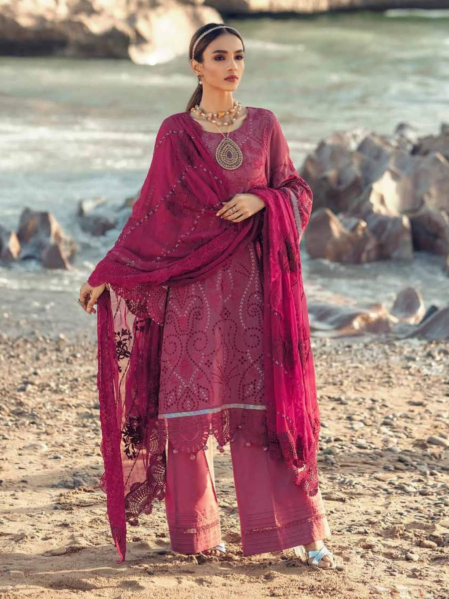 NUREH Exclusive Embroidered Swiss Lawn 3Pc Suit NE-32 Sable - FaisalFabrics.pk