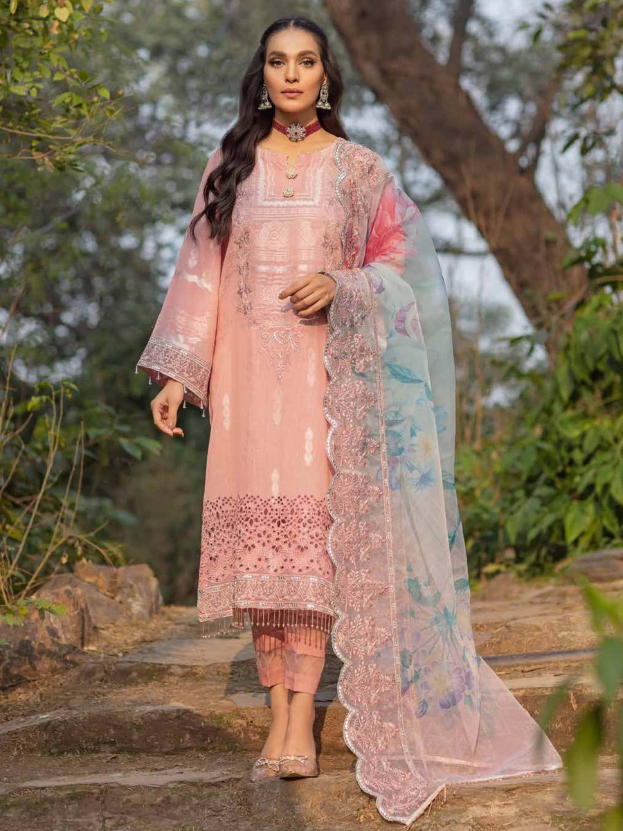 NUREH MAYA Unstitched Embroidered Lawn Jacquard 3Pc Suit NJ-27 Day Lilies - FaisalFabrics.pk